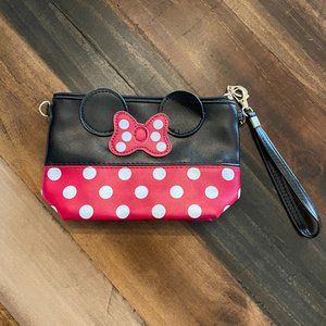 Minnie Mouse Zipper Clutch Pouch Purse Make Up Bag Soft Faux Leather